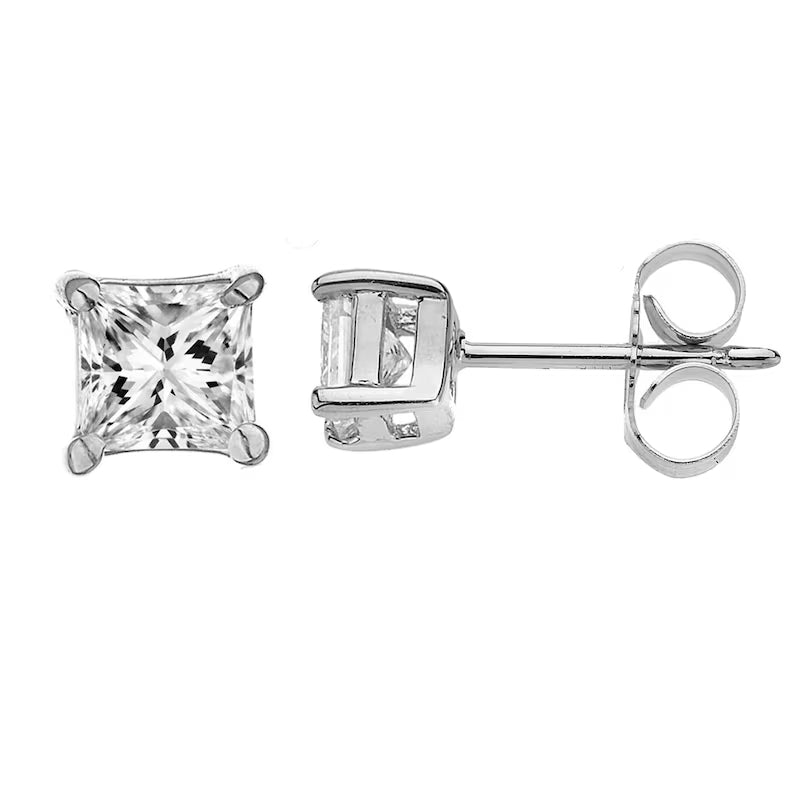 Silver Moissanite Stone Square Push Back Earring
