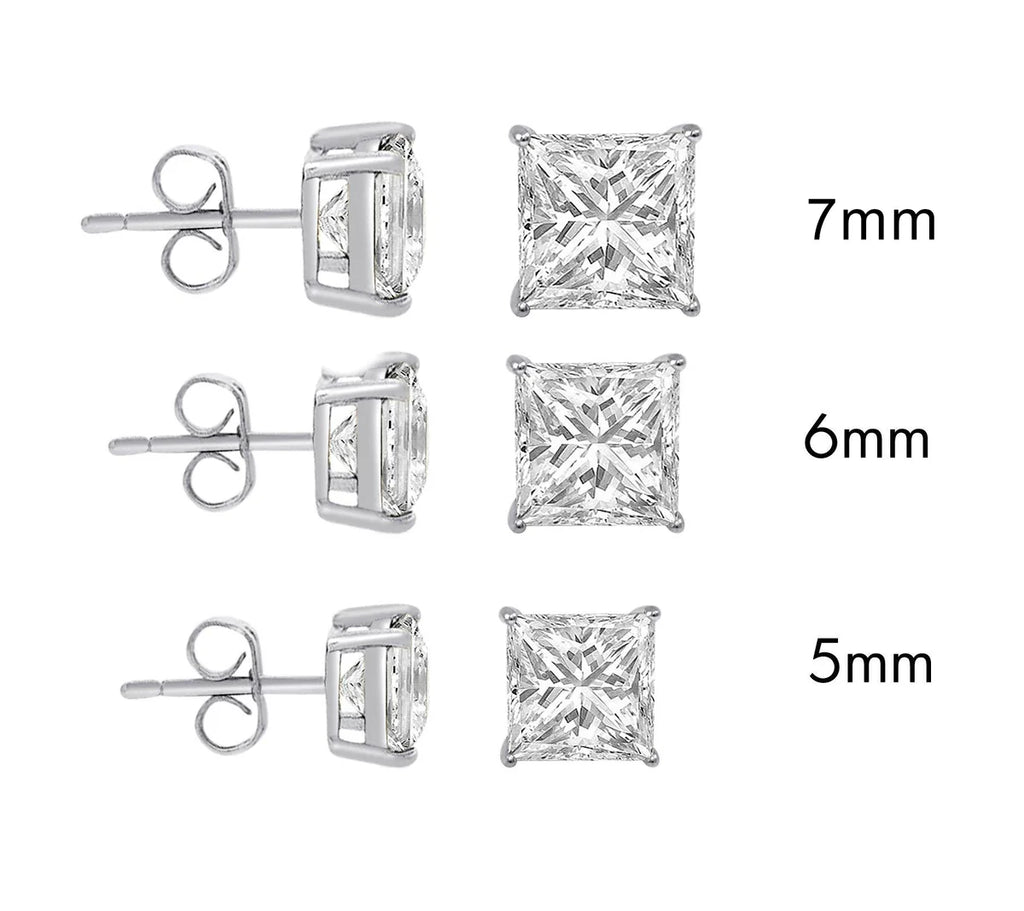 Silver Moissanite Stone Square Push Back Earring