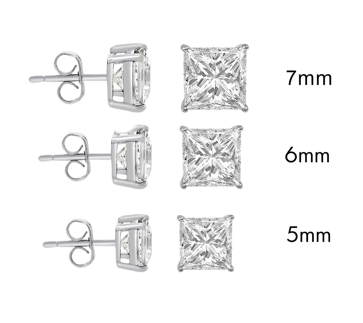 Silver Moissanite Stone Square Push Back Earring
